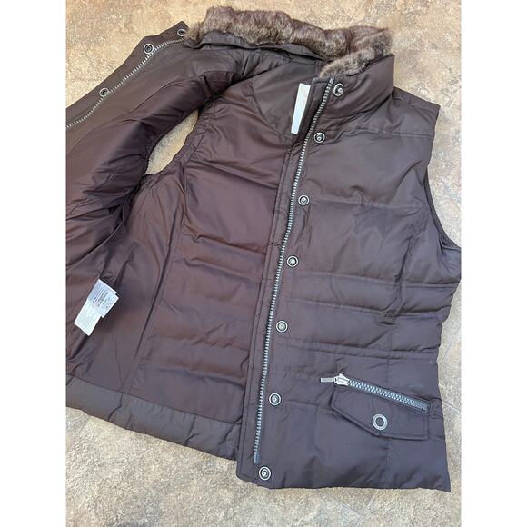 Eddie Bauer Goose Down detachable faux fur collar Puffer vest, brown, women's L - Picture 2 of 10
